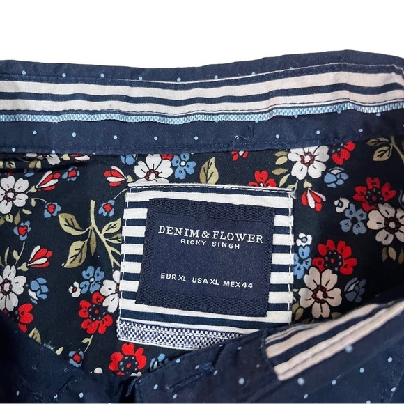 Denim & Flower Ricky Singh Navy & Periwinkle Dots Long Sleeve Button-Up Sz XL - Picture 11 of 16